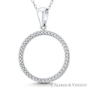 Open Circle Eternity Charm CZ Crystal Pendant in .925 Sterling Silver w/ Rhodium